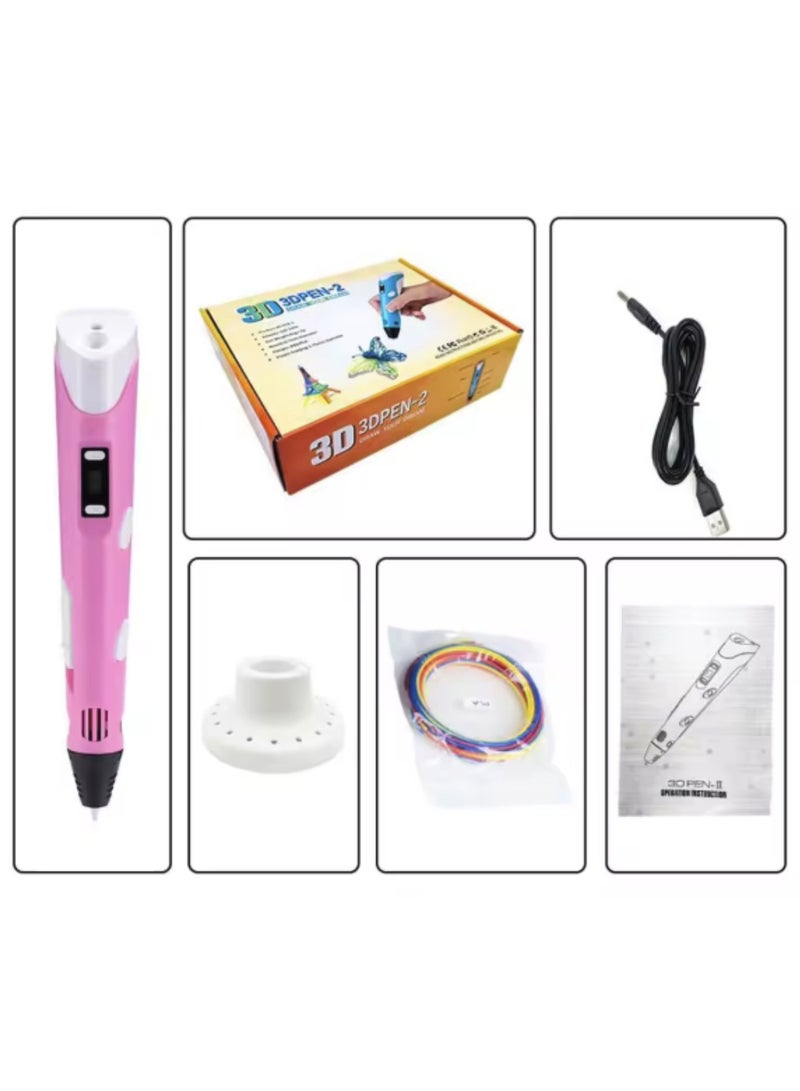 Yuwell 3D Printing Pen with Display for Kids & Beginners, 3D Pen 2 with PLA Filament Starter Kit, Drawing & Modeling Pen with LCD Screen, Ultrasonic Sealed Nozzle, Educational STEM Gift with Project Guide & Charger Pink - Image 2